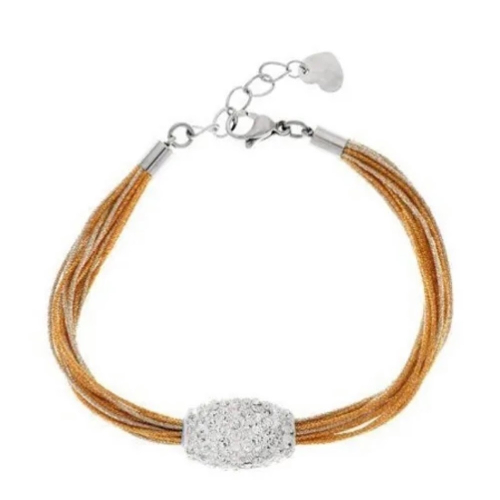 QVC Adjustable Pave Crystal Bracelet Gold & Silver Stainless Steel